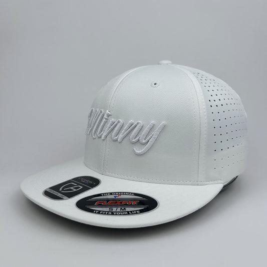 White cap with 'Minny' branding on a gray background