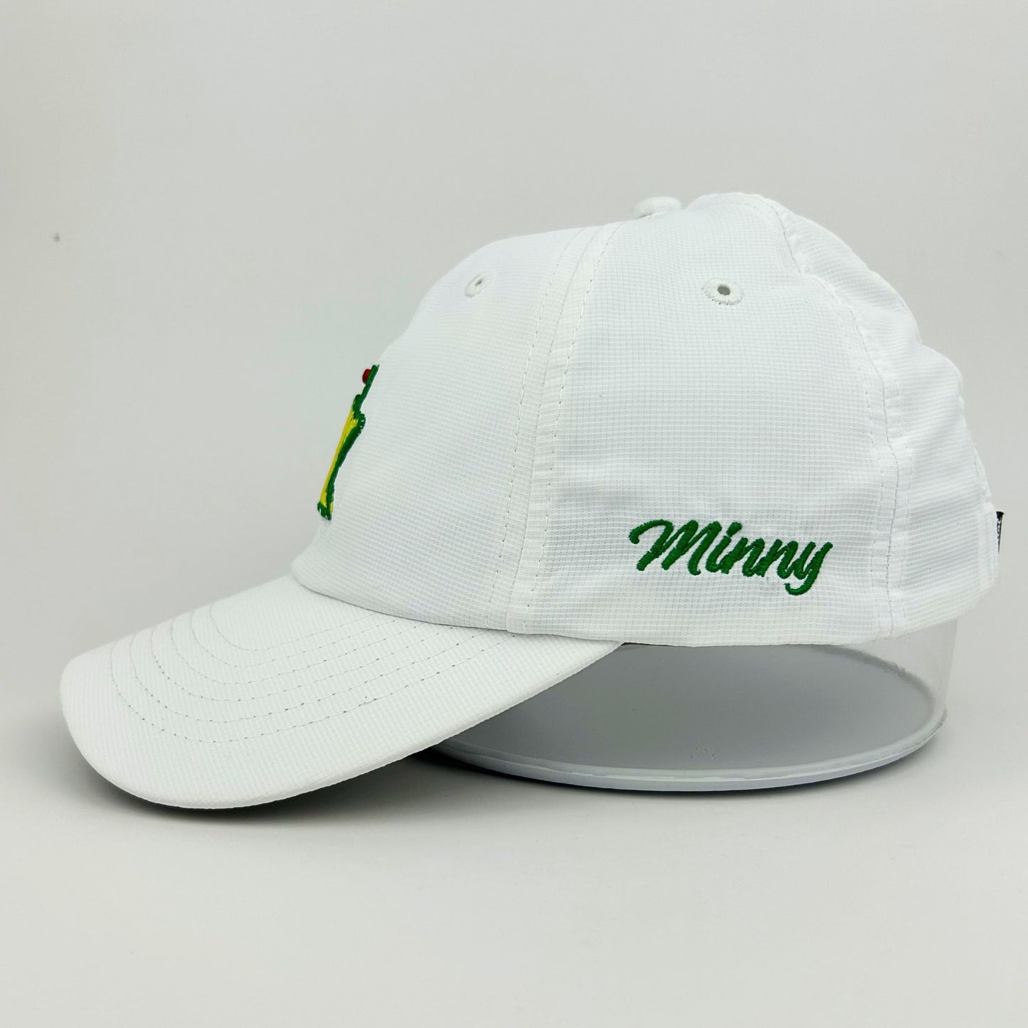 Womens white Minnesota Masters hat  Minny brand side view