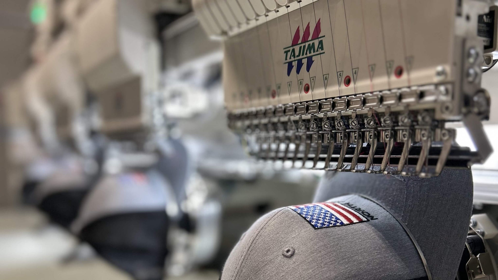 Hats on embroidery machine