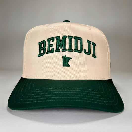 BEMIDJI vintage 5-panel hat with puff embroidery and green bill